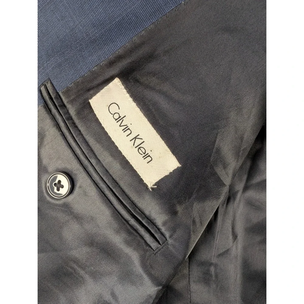 Calvin Klein Mens Blue Glen Plaid 100% Wool 2 Button Suit Jacket Blazer 48R